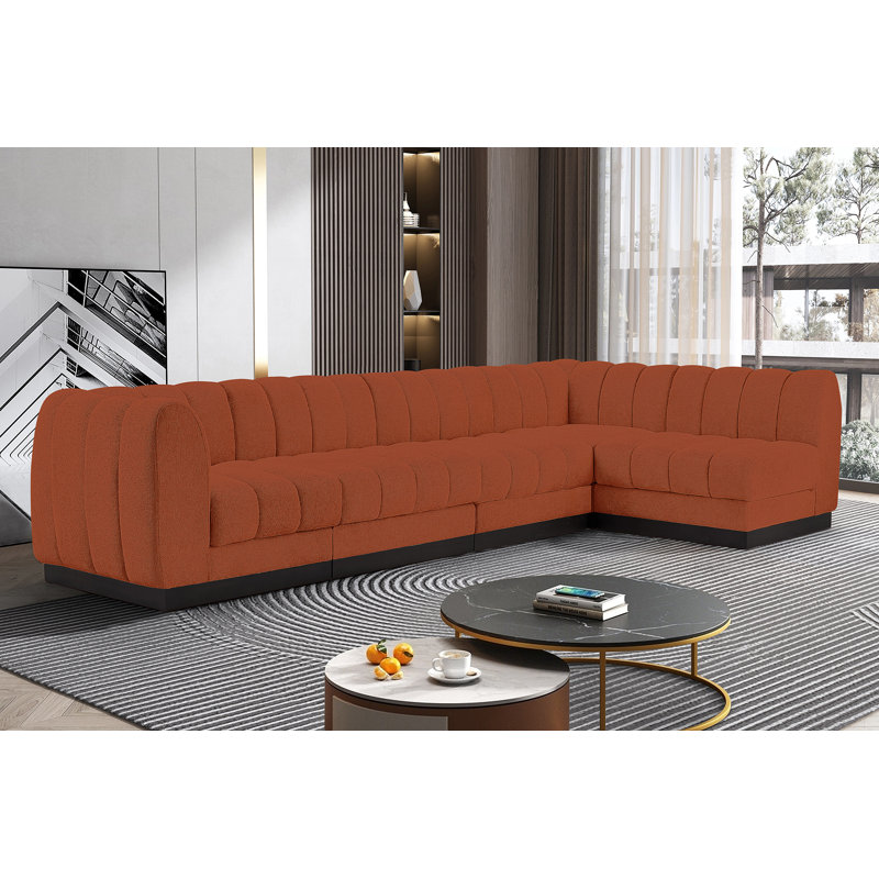Canapé modulaire rembourré 5 pièces Ivena, Tissu cognac chenille