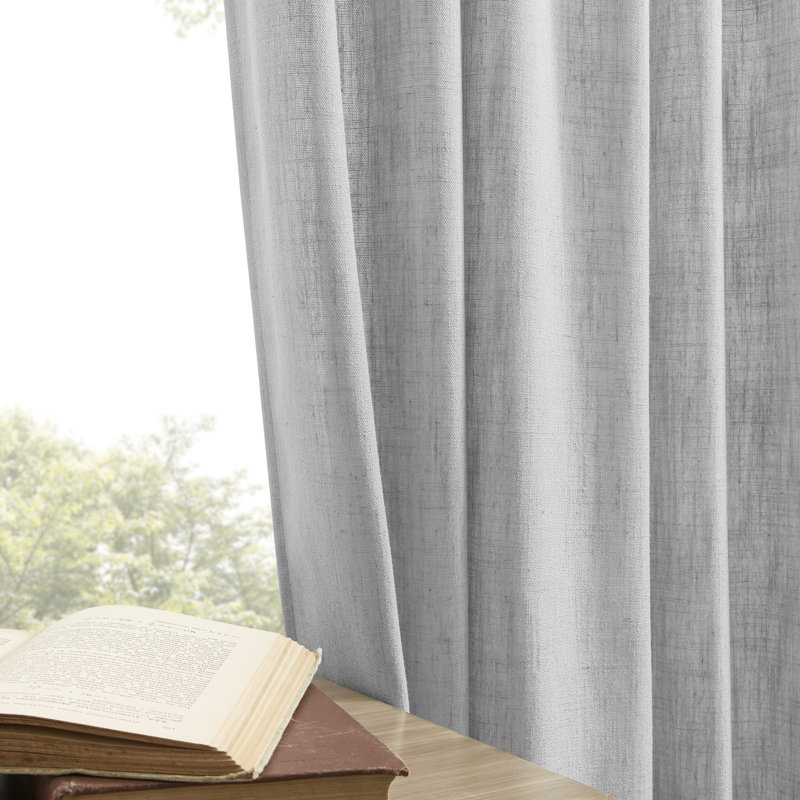 Draycott Linen Blend Semi-Sheer Curtain Pair, Grayish White, 52" W x 108" L