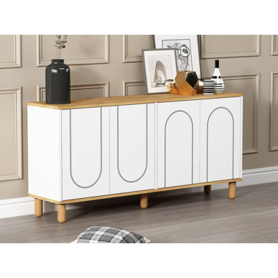Modern Console Table, Sapphire Oak & White, 59.1 x 28.7 x 14.2 inches | 100% Melamine Coated Particle Board, Thickness: 0.7 inches | Wall-Mountable, Multiple Shelves, Stylish Geometric Design for Contemporary Spaces