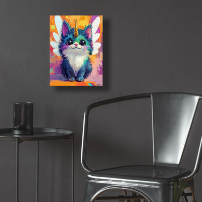 Drôle et coloré, "Unicorn Cat" par Momart, art mural en verre acrylique