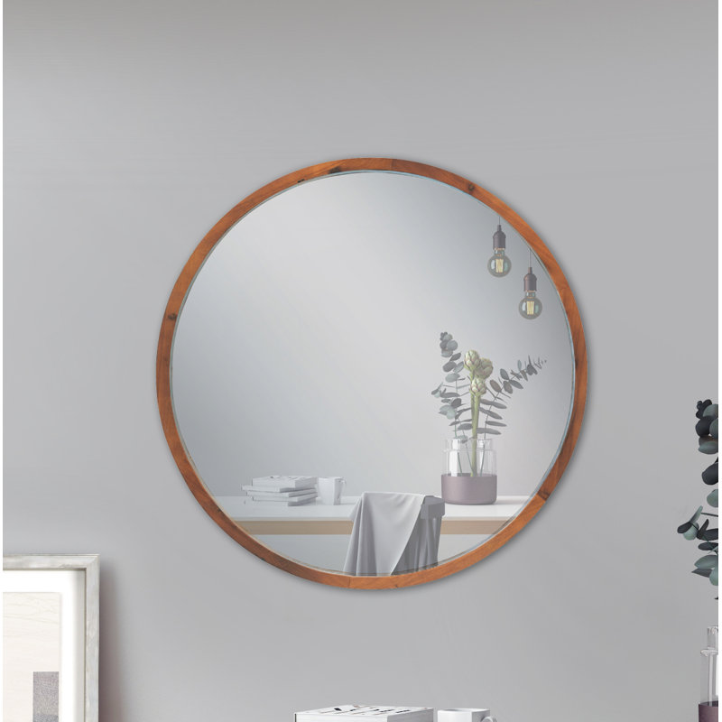 Wood Flat Wall Mirror, 193.55 cm H x 193.55 cm W, Natural