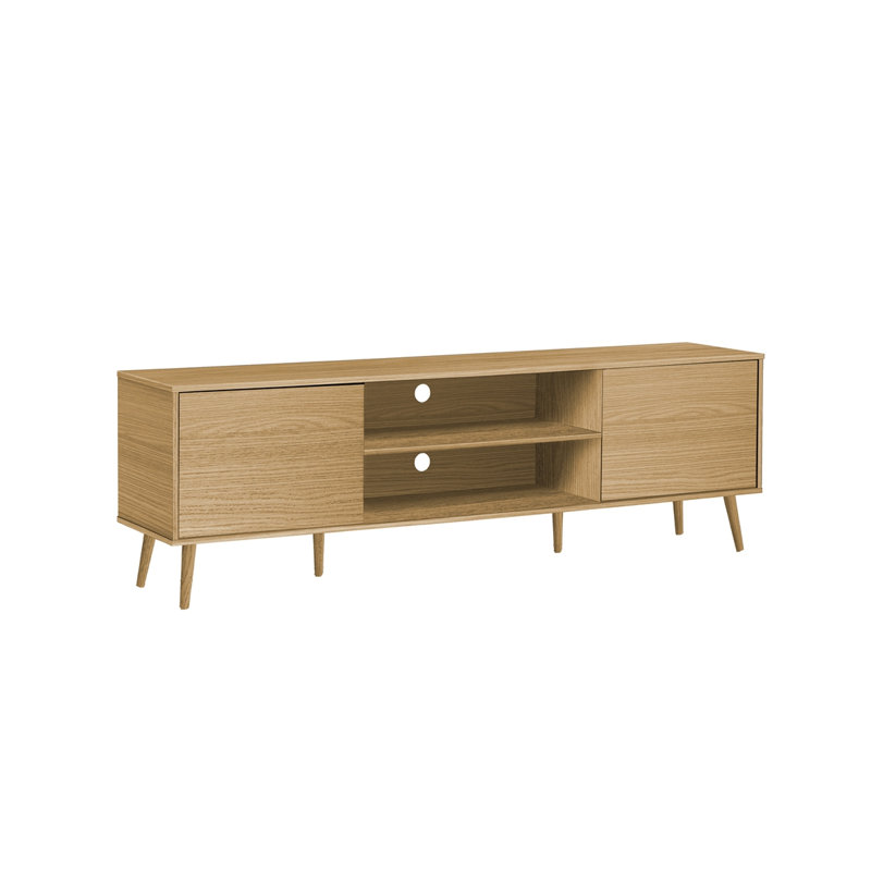 Meuble télé contemporain avec stratifié naturel et pieds en bois