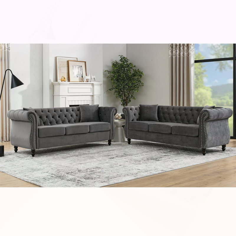 3-seater + 3-seater Combination sofa.Grey Velvet