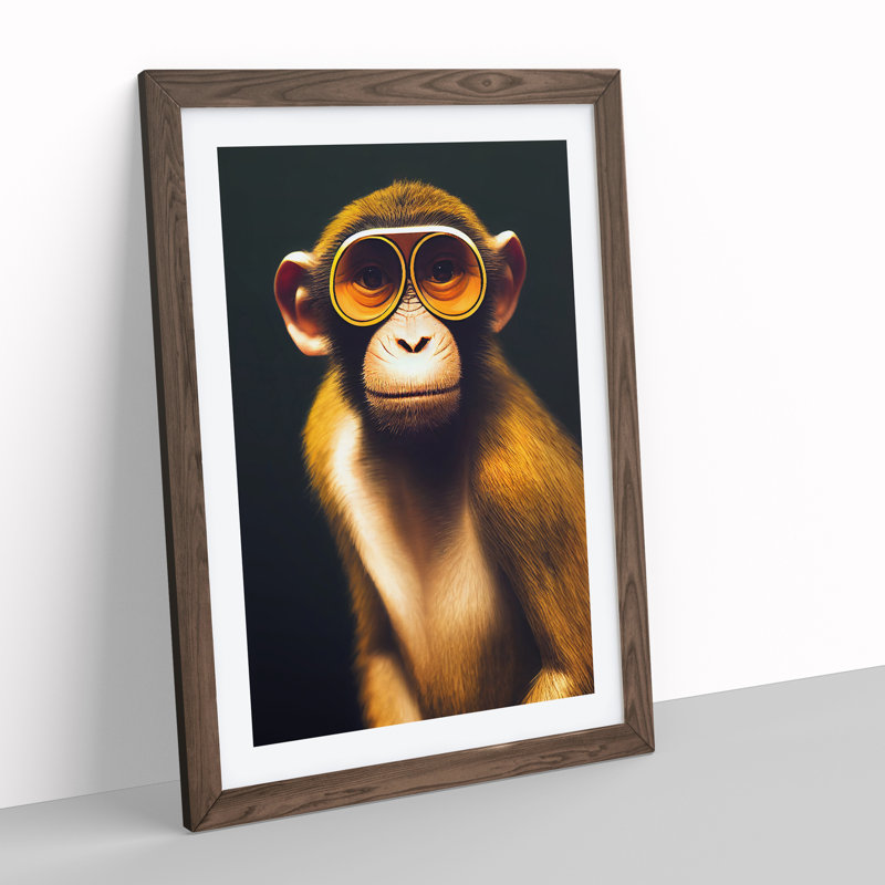 A Monkey In Glasses No.1 - Print, 34cm H x 25cm W x 2cm D, Walnut Framed Paper