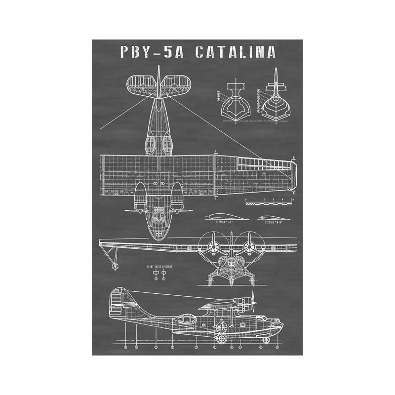 Action Blueprints - Wrapped Canvas Print, 20.32 cm H x 30.48 cm W, Black