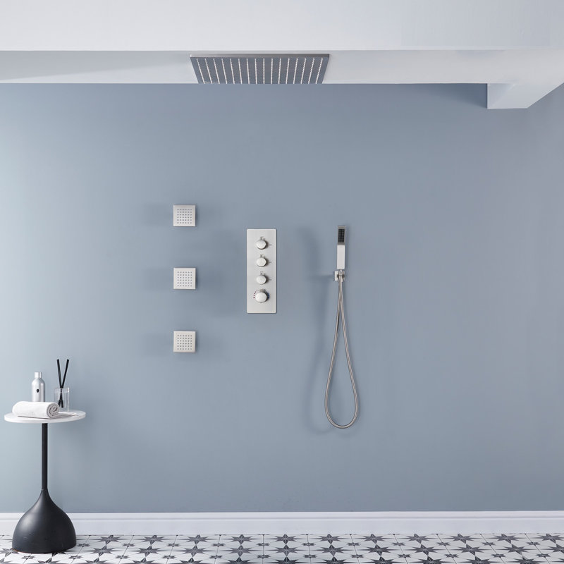 Système de douche thermostatique 3 fonctions avec 3 jets de corps et valve brute AquaRhapsody, Nickel brossé