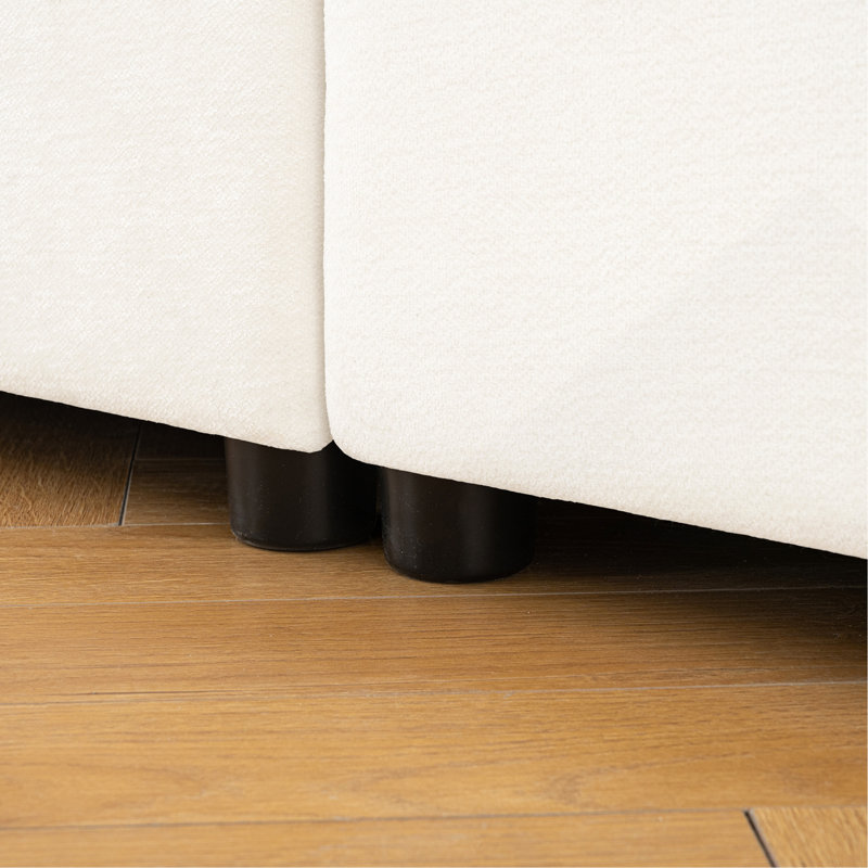 Élégant canapé 2 places en chenille blanche avec siège de rangement, dossier cylindrique et accoudoirs, causeuse moderne en tissu avec espace de rangement caché