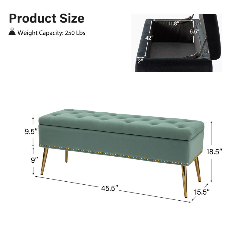Banc de rangement rembourré en velours Kajana, Velours sauge