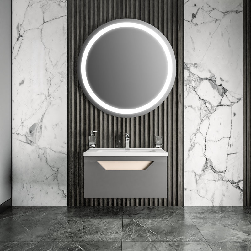 Graphite Gloss Single Wall-Mount Bathroom Vanity with Ceramic Top