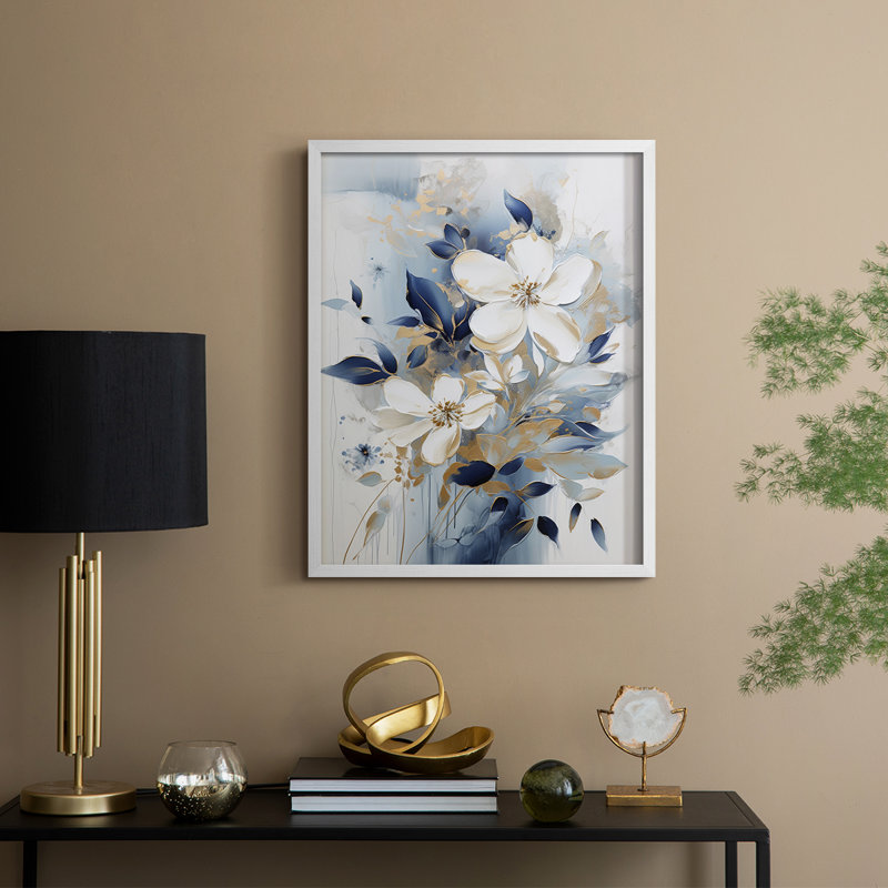 Série FLORAL CCL XXVI - reproduction encadrée de qualité supérieure - prête à être accrochée - aucun clou requis, Blanc