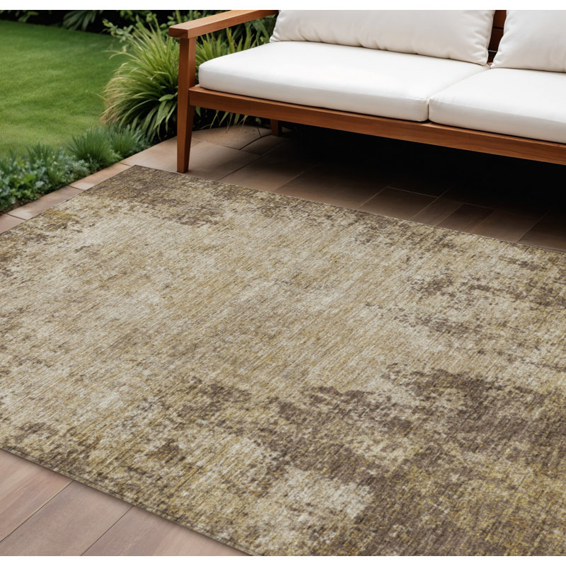 Tapis d'extérieur lavable abstrait brun et beige 10 pi x 14 pi