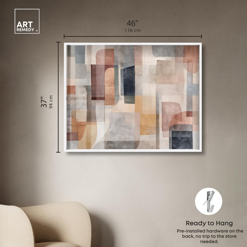 «Liminal Shapes I Shadowbox Print Midcentury» par Art Remedy, H 37 po x l 46 po, Blanc