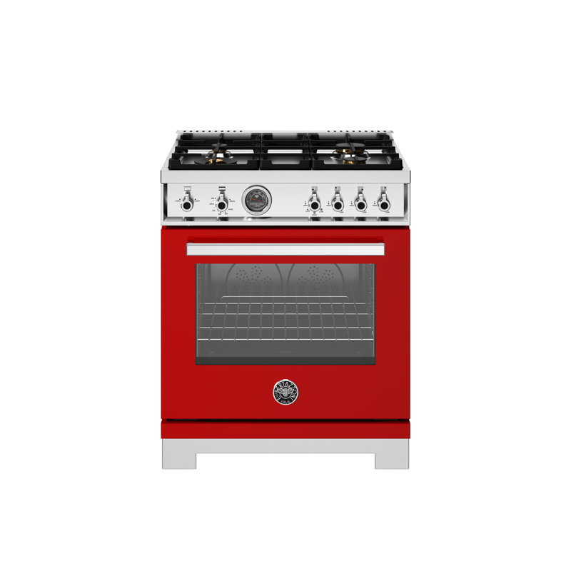 Bertazzoni 30" 4.6 Cubic Feet Smart Retro Dual Fuel Slide-In Range with 4 Burners, Red Gloss, Electric