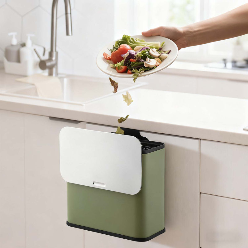 Poubelle suspendue en acier inoxydable 1,3 gallon / 5 L avec couvercle et seau intérieur pour comptoir ou sous l'évier, salle de bain, chambre à coucher, armoire