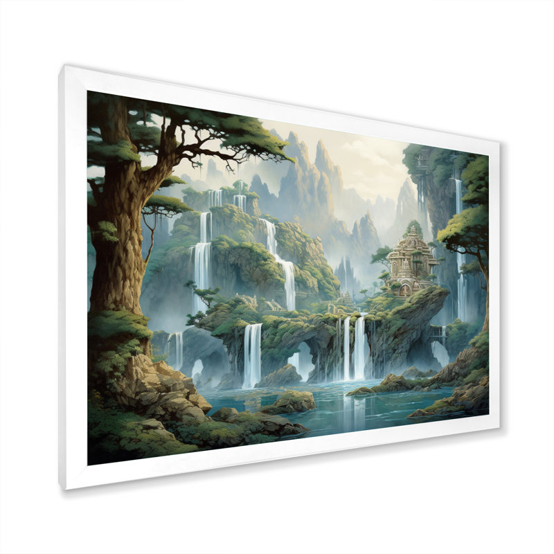 Art asiatique, rythme naturel I - art mural asiatique, H 30 po x l 40 po x P 1,5 po, Cadre simple blanc