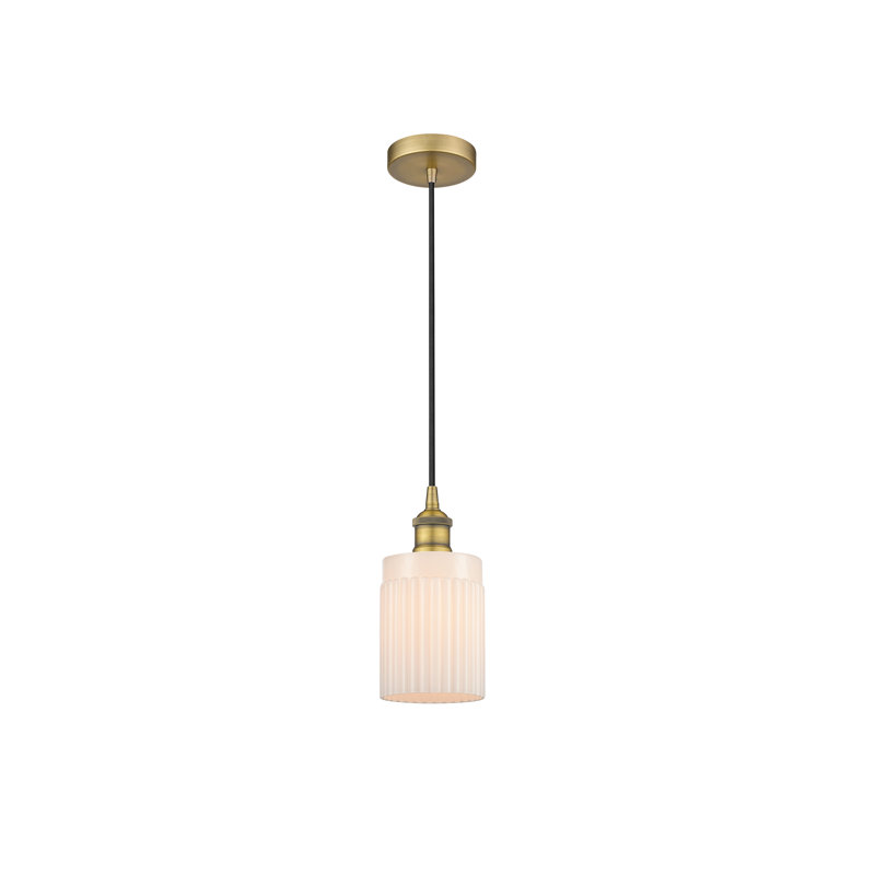 Luminaire suspendu cylindrique à 1 lumière Kamena, Blanc mat, Laiton brossé