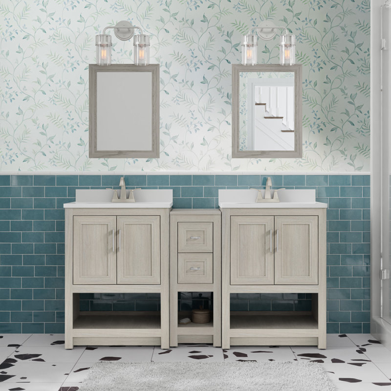Meuble-lavabo double 61 po avec plateau intégré et lavabo avec miroirs Stovall, Grès