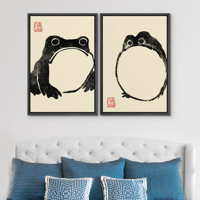 «Japanese Frogs» par Matsumoto Hoji, minimaliste moderne, impression numérique sur toile, impression numérique sur toile encadrée