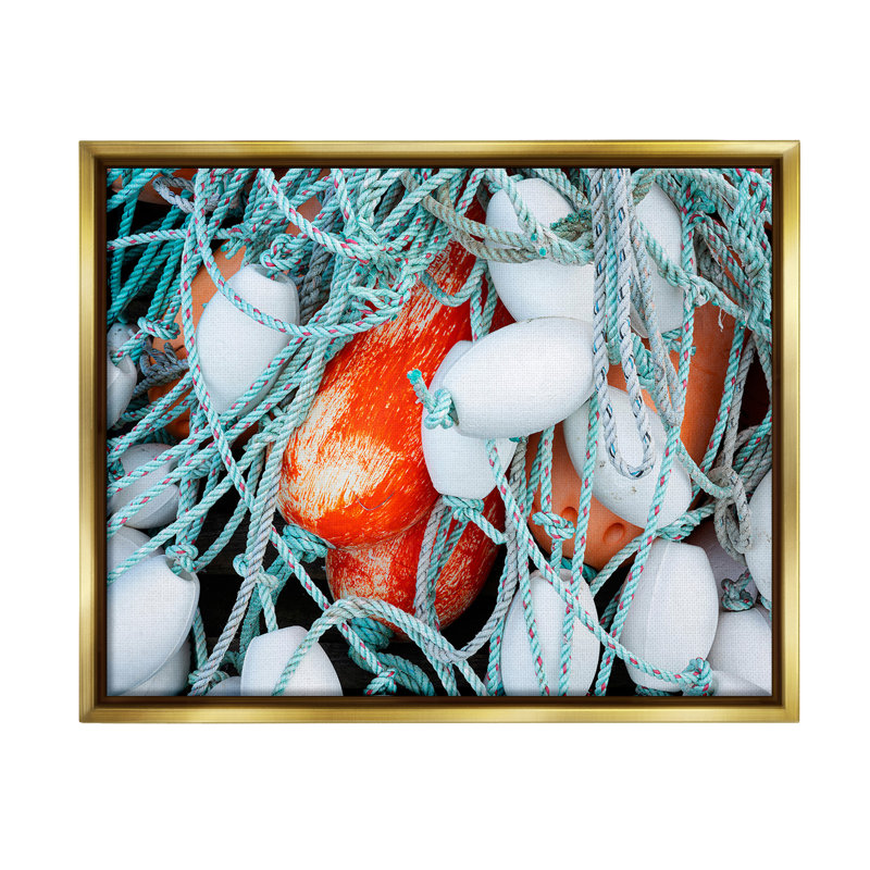 " Fishing Lines And Bobbers " by Richard Wong, Metallic Gold Floater Frame, 25" H x 31" W