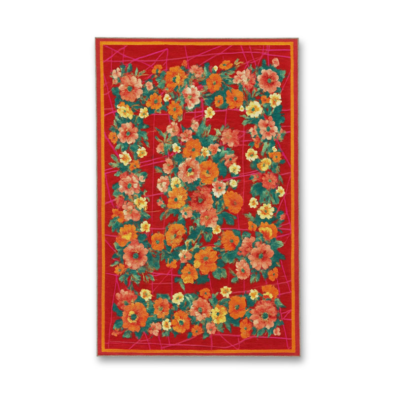 Tapis tissé orange traditionnel Mosso, 2 pi 6 po x 4 pi 11 po