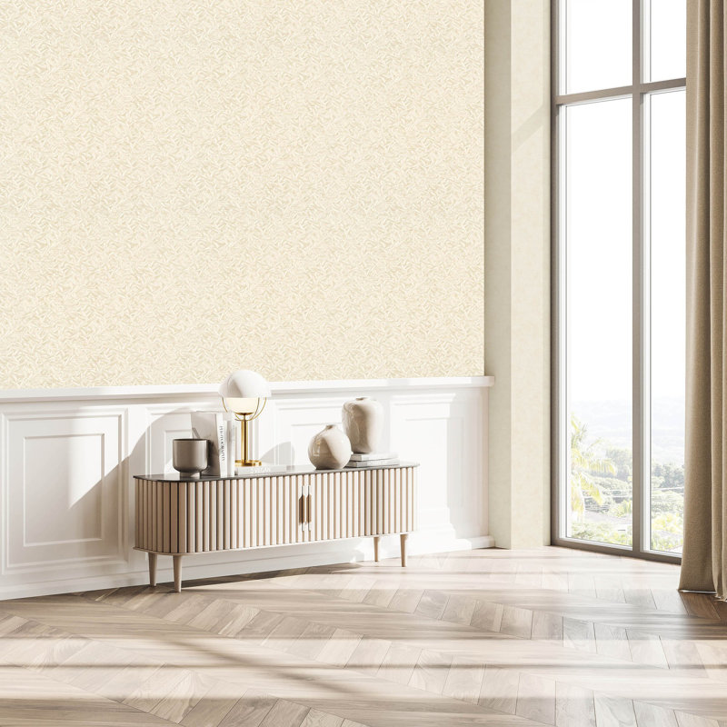 Minoris Textured Leaves Sheen Wallpaper Roll, Cream