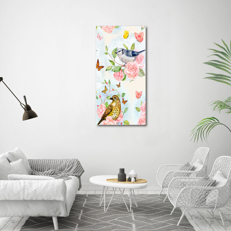 Birds Butterflies Flowers - Wrapped Canvas Print