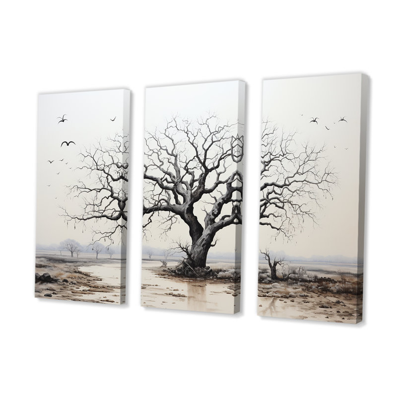 Grey Minimalism Baobab Tree III - Tree Baobab Canvas Art Set, 28" H x 36" W x 1" D