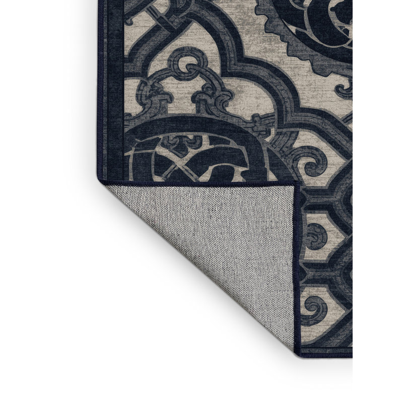 Tapis en treillis gris classique lavable à la machine Ottoline, 4 x 6