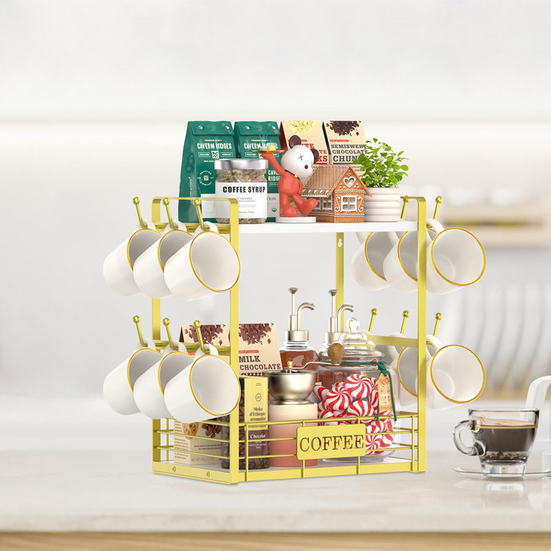 Multi-Functional 2 Tier Mug Tree Rack, Gold