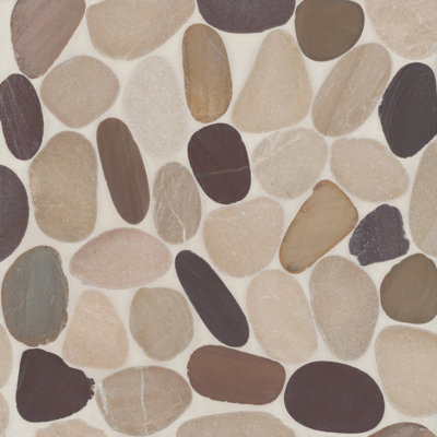 Waterbrook 12"" x 12"" Natural Stone Pebbles Wall & Floor Tile in Tan/Brown/Cherry -  Bedrosians, 100003103