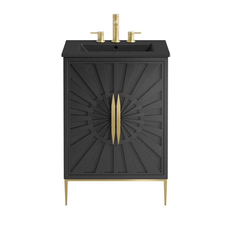 Awaken 24" Black Solid Wood and MDF Bathroom Vanity with Gold Base