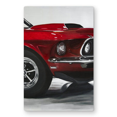 Classic Red Car - Hyperrealist Metal Print for Home Decor