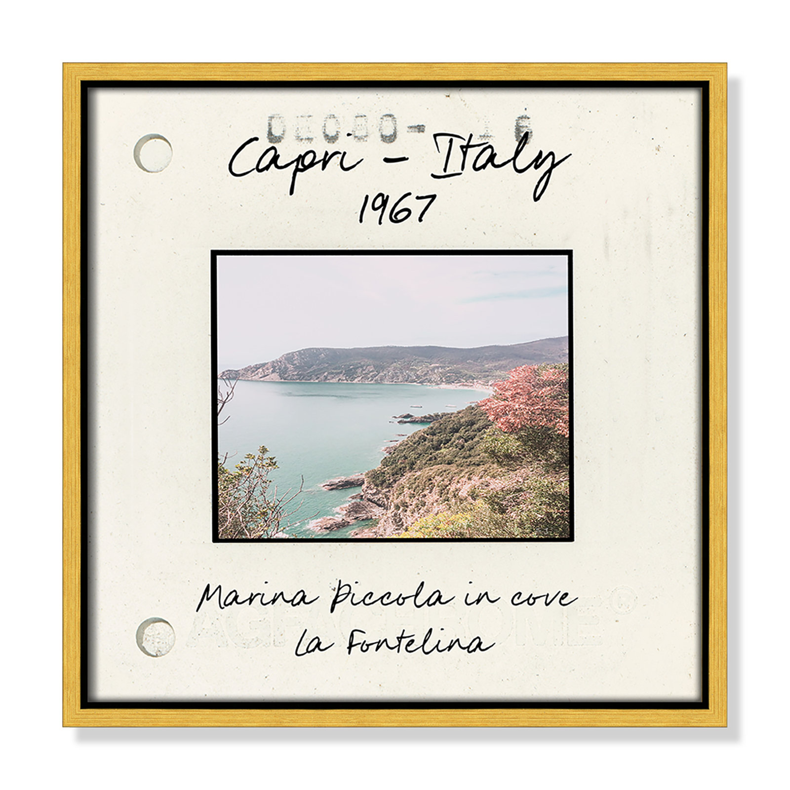 Capri Italy - Marina Picolla in La Fontalina Print by Susan Jill, 13.5" H x 13.5" W x 2" D, Gold Floater Framed Canvas