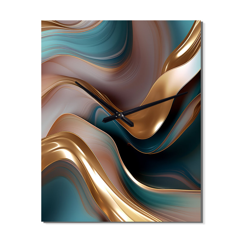 Or liquide et turquoise Tender Wave Harmony - formes abstraites très grandes horloges murales, Petit