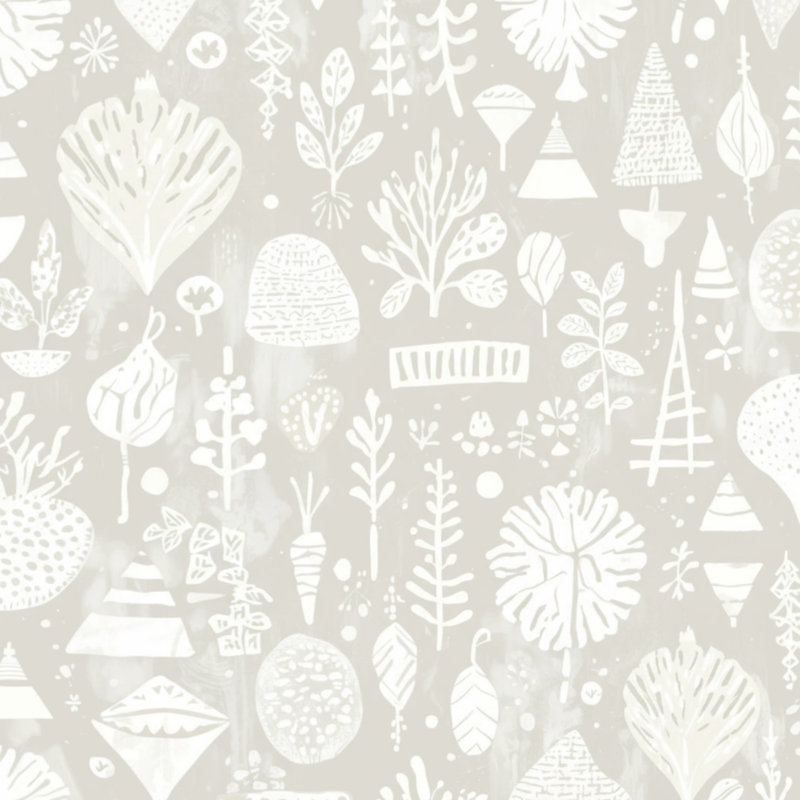 Tapis de bain illustré d'une illustration botanique abstraite, 24 po L x 17 po L, Gris clair blanc