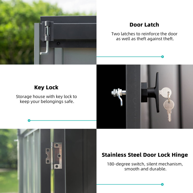 Metal Portable Storage Shed, Black, 76.57" H x 118.43" W x 95.12" D