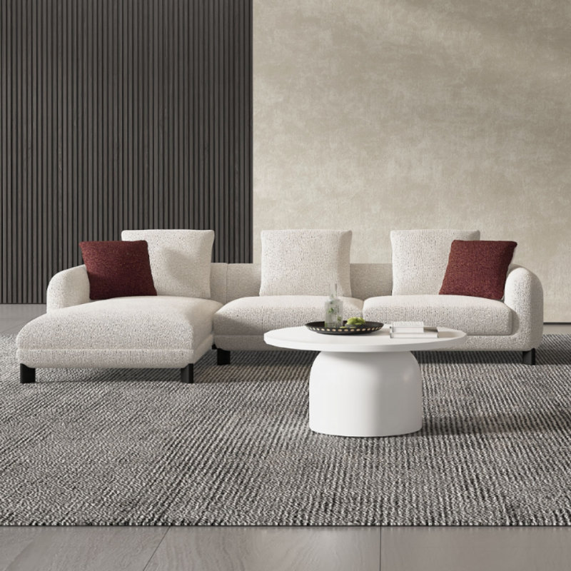 Canapé modulaire Mardi marron et beige en tweed avec 6 coussins, 71.02" W, Beige bouclé