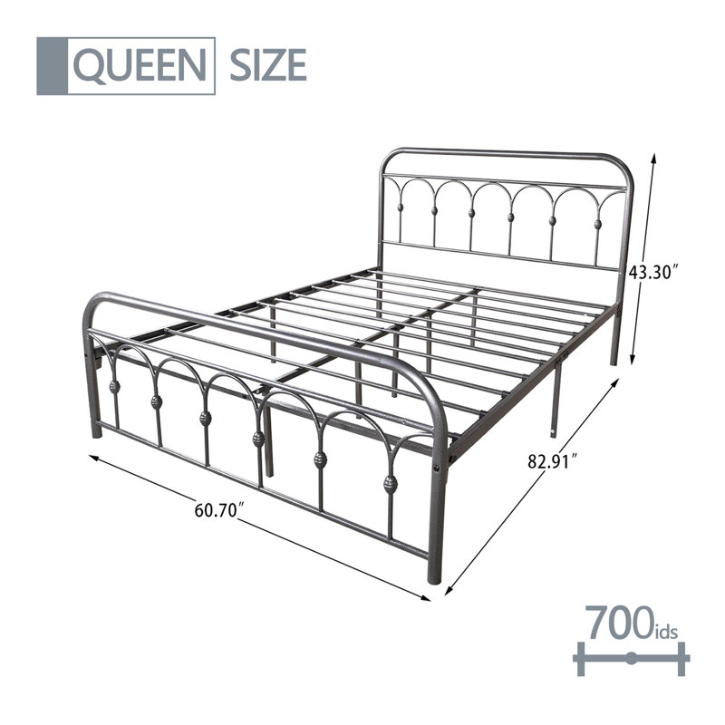 Eshe Metal Open-Frame Bed, Black Silver, Queen