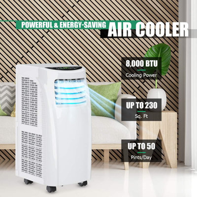 Climatiseur portatif 8000 BTU, 3 en 1 avec déshumidificateur et ventilation, mode nuit silencieux pour pièces jusqu'à 21 m², compact et facile à transporter, idéal pour la maison, le bureau, la chambre et la résidence étudiante.