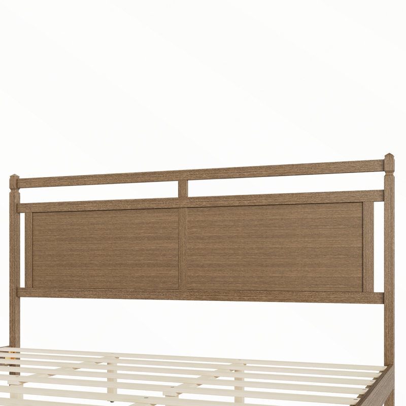 Lit plateforme en bois de style moderne du milieu du siècle avec tête de lit à cadre ouvert, King, Oak