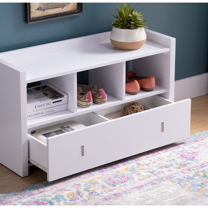 Hitchcock Storage Bench with Three Shelves and Storage Drawer, Espresso