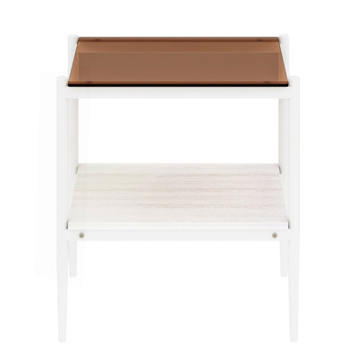 Ensemble de 2 tables de bout rectangulaires, plateau en verre trempé avec panneau de fibres à densité moyenne, table moderne pour le salon, verre brun
