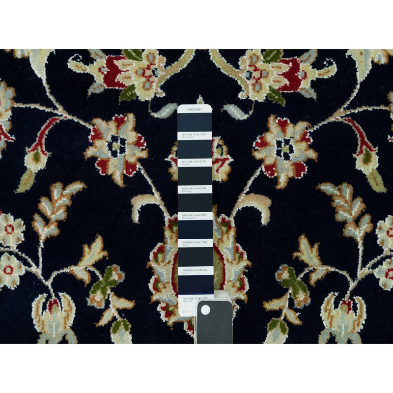 8'x10'1" Vulcan Blue Hand Knotted Nain Center Medallion Flower Design 250 KPSI Wool Rug A6BC48509E5D47F49D0ECCD3875C8887
