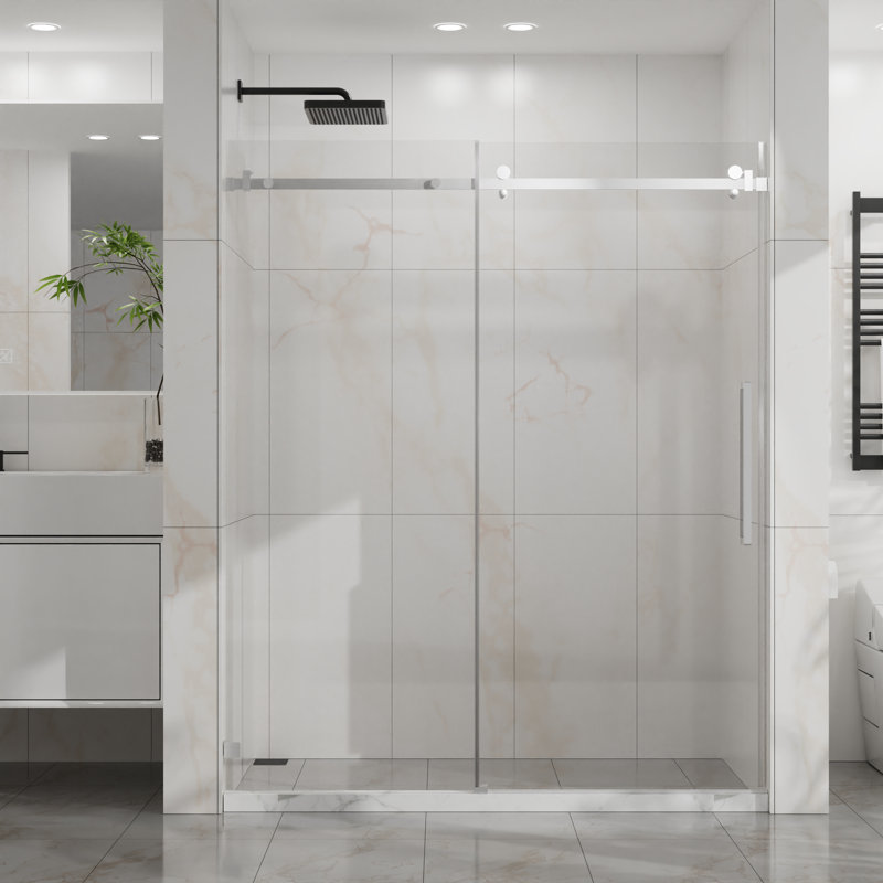 Jake 56'' - 60''W X 72''H   Sliding Frameless Shower Door with 1/4" Clear Glass, Chrome