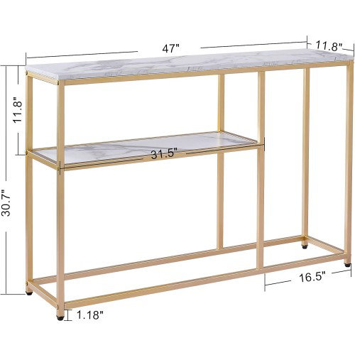 Console à 3 niveaux 120 cm en faux marbre blanc avec tablette de rangement pour la maison, le couloir et le salon