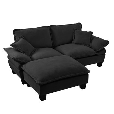 Modular Sectional Sofa, Cloud Couch With Sailboat Design, 1 Movable Ottomans & 2 Soft Pillows Included, Comfy Chenille For Apartment Living Room, Black