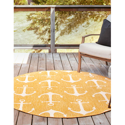 Tapis d'intérieur / extérieur en plastique tissé à la machine Glidden - jaune / ivoire