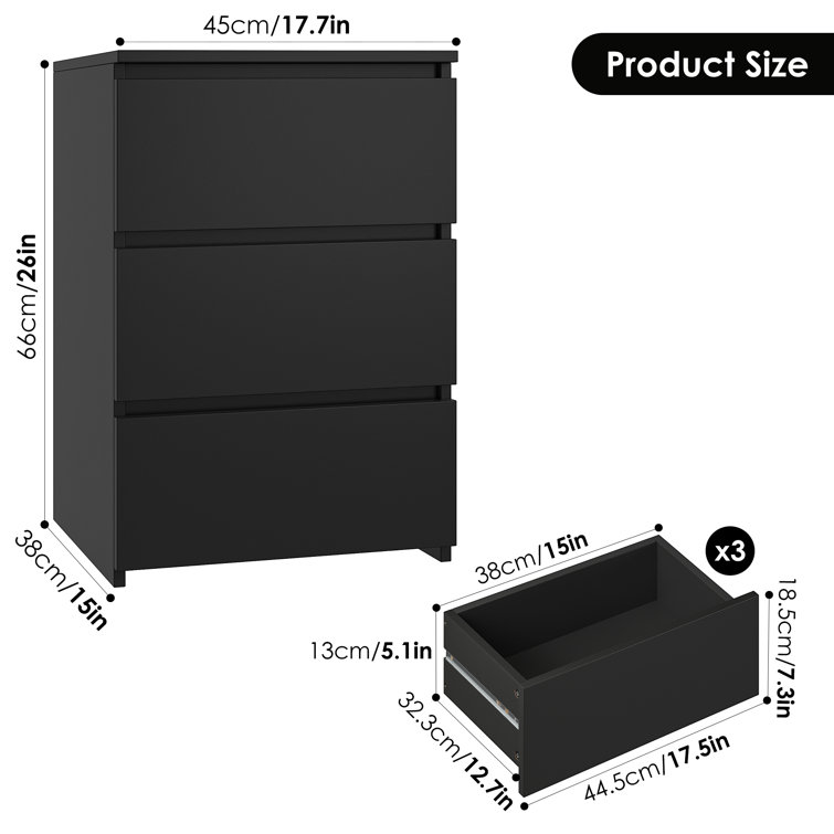 17.7" W 3-Drawer Nightstand with 2 Outlets & USB Ports