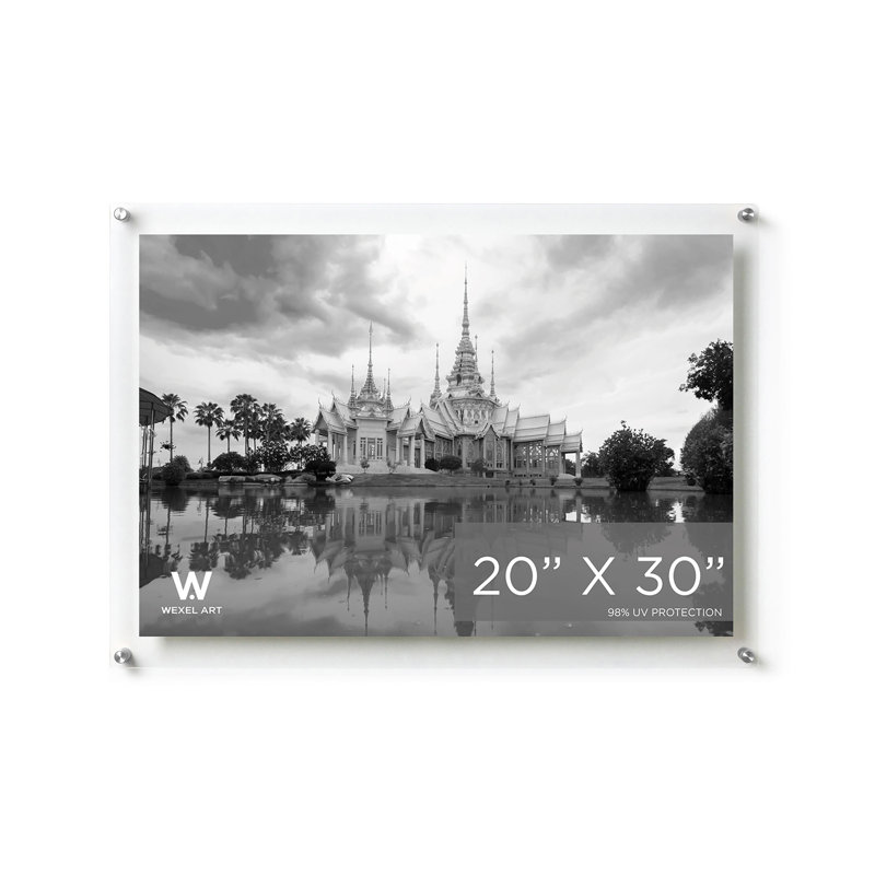 Double Panel Floating Acrylic Picture Frame, 20" W x 30" H, Silver