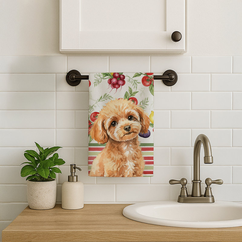 Toy Apricot Poodle Vegetables Kitchen Towel, Toy Apricot Poodle